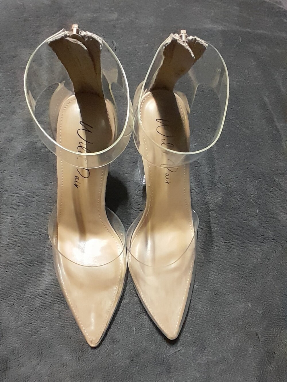 Clear Strap Nude Pointed Toe Heels by Wild Pair